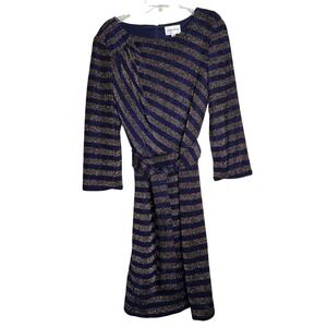 Lily & Taylor Navy Gold Metallic Striped Sheath Dress Womens Size 12 Made in USA